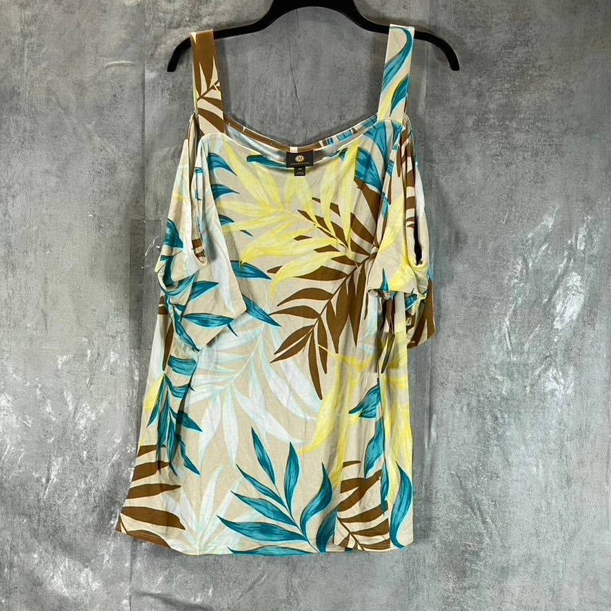 Jm Collection Women's Taupe Combo Square-Neck Cold-Shoulder Top Sz 2xl